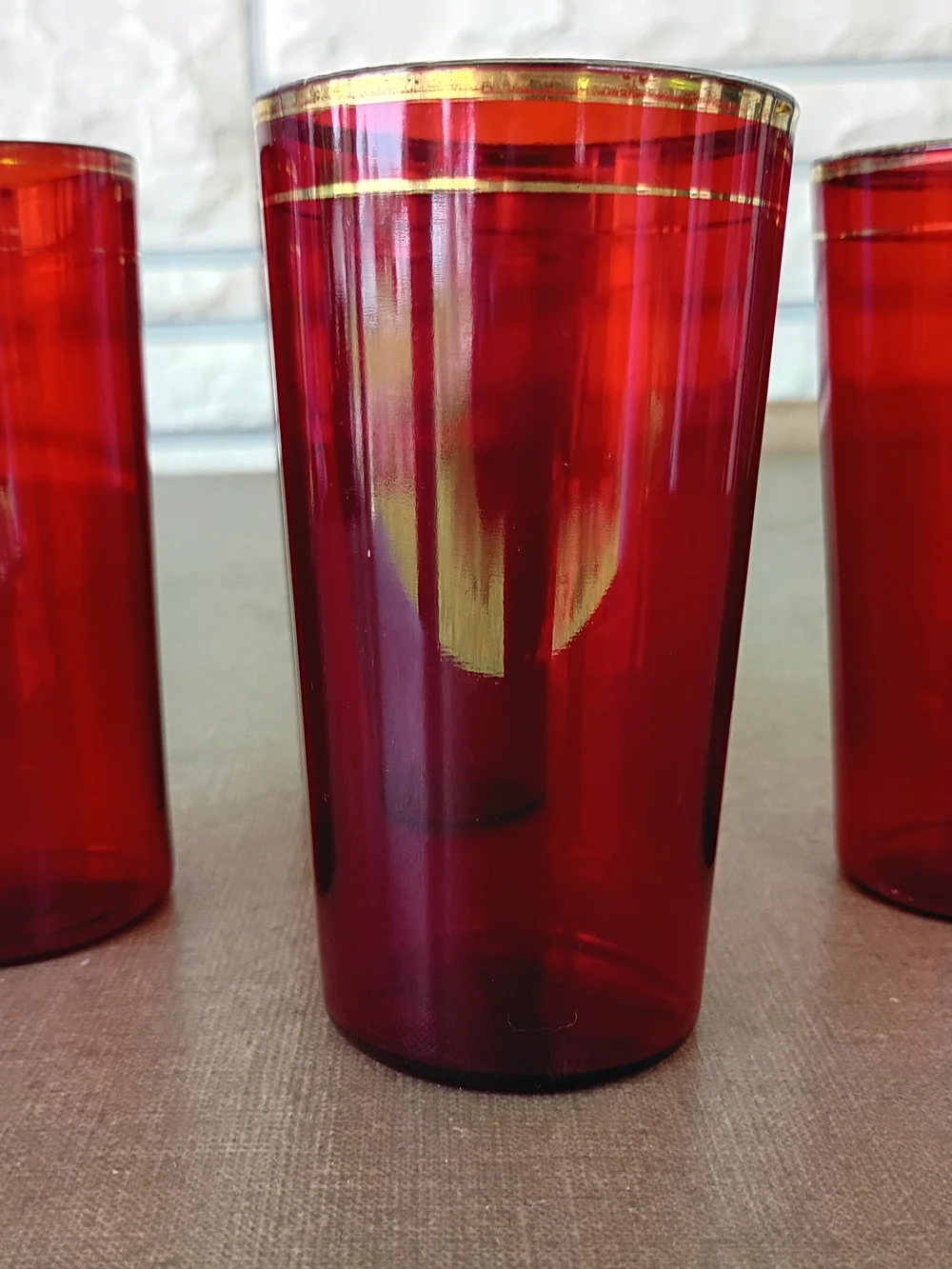 Set of Four 1930's ruby red with gold rim and band